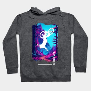 Shred Life - Neon Mountain Biking - AI Art Hoodie